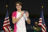 Joao Fonseca pictured donning a fit from Roger Federer-backed 'On' at the 2023 US Open